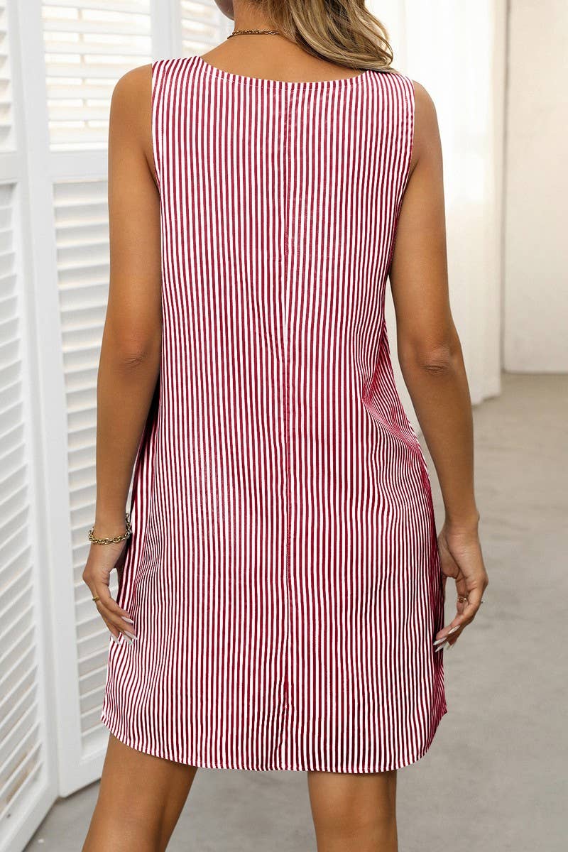 CWDSD7455_SUMMER NEW STRIPED BUTTON CASUAL DRESS