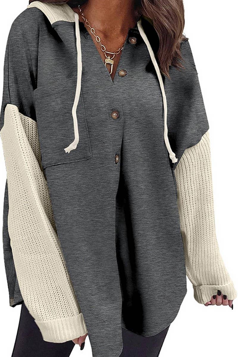 CWOHOL00602_KNIT PATCHWORK HOODIE CASUAL JACKET