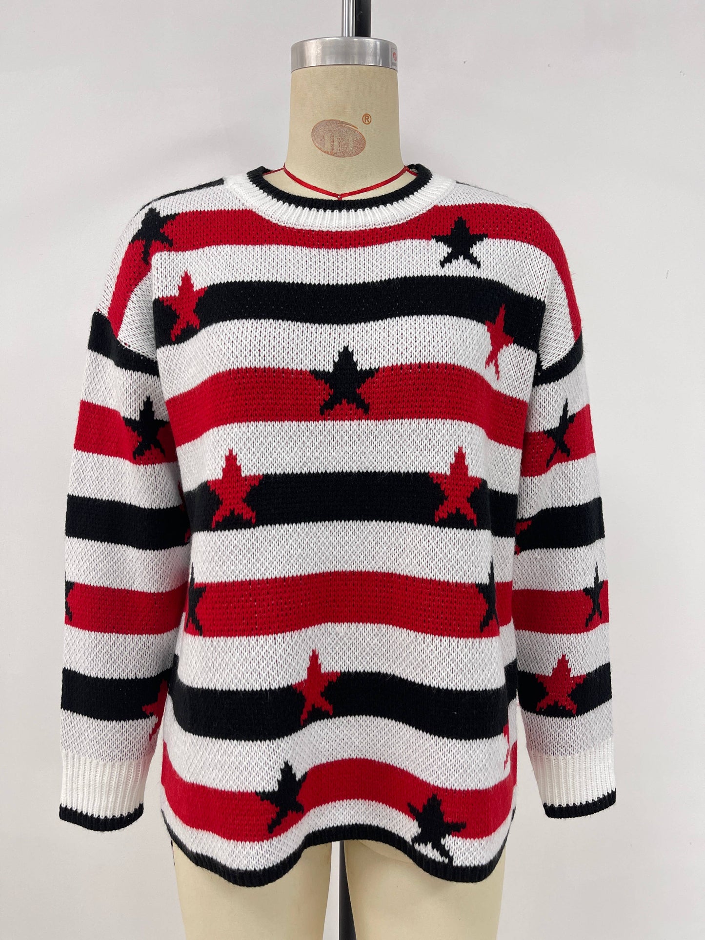 Fashionable flag print loose striped sweater