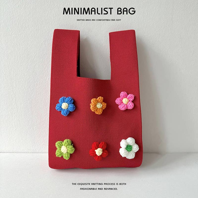 Cute colorful flower knitted single-shoulder bag
