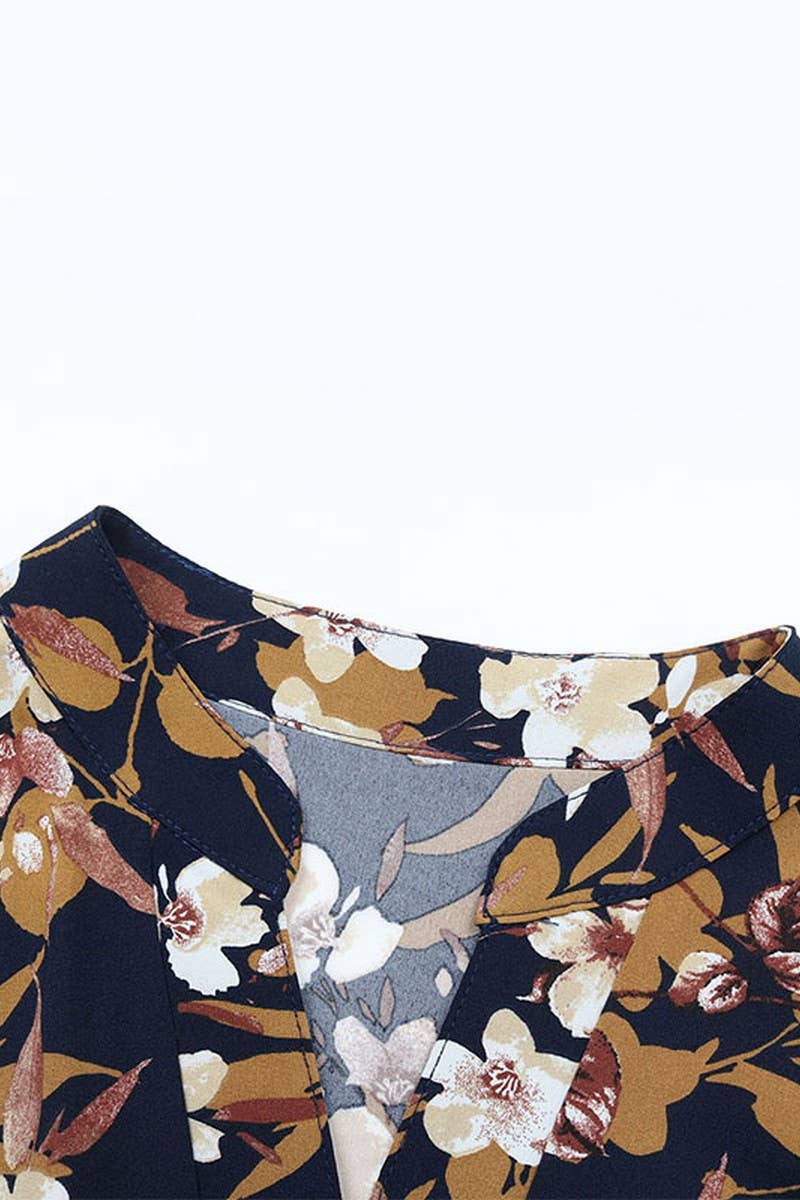 CWDMD3569_VINTAGE PRINT LONG SLEEVE V NECK DRESS