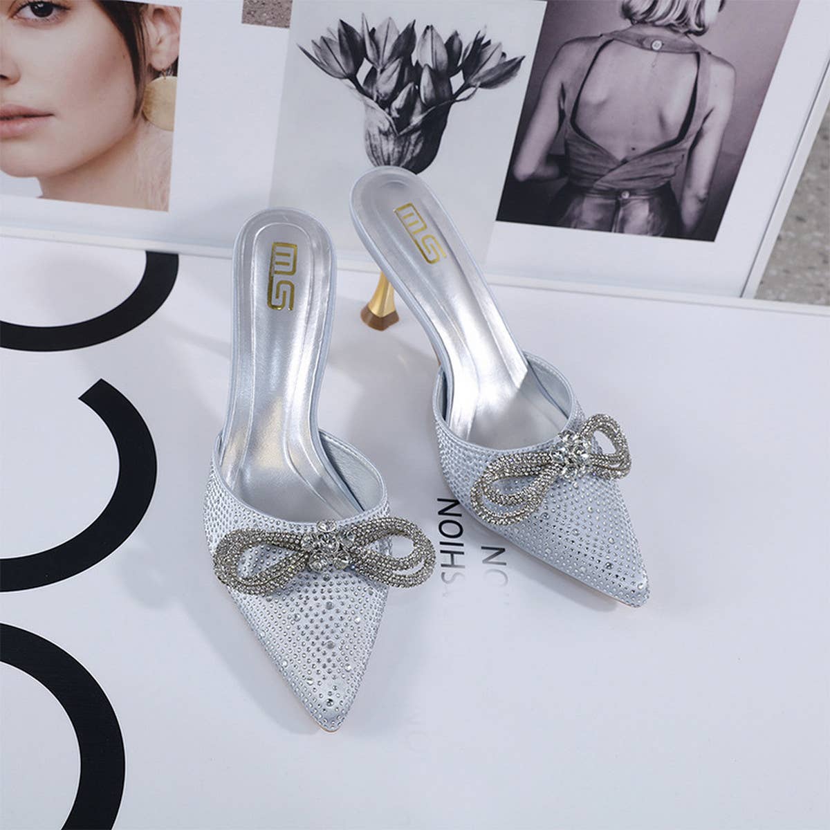 CASUAL TOE BOW STILETTO HEEL SLIPPERS_CWSHS0602