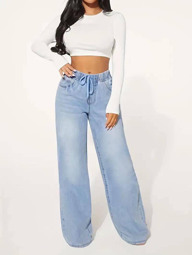 Lace-up waist-cinching straight-leg trousers