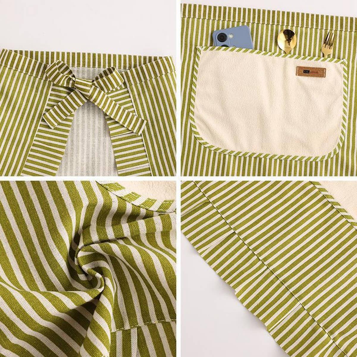 Stripe Half-length linen cooking Apron with pockets_CWMM2033