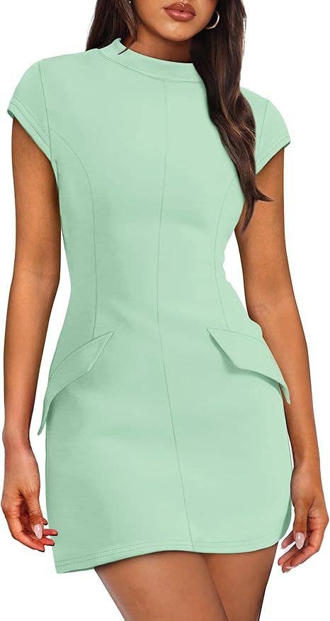 Round-neck tight-fitting short-sleeved dress