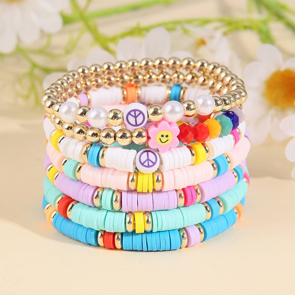 RAINBOW IMITATION PEARL 8-PIECE BRACELET SET_CWMM3511