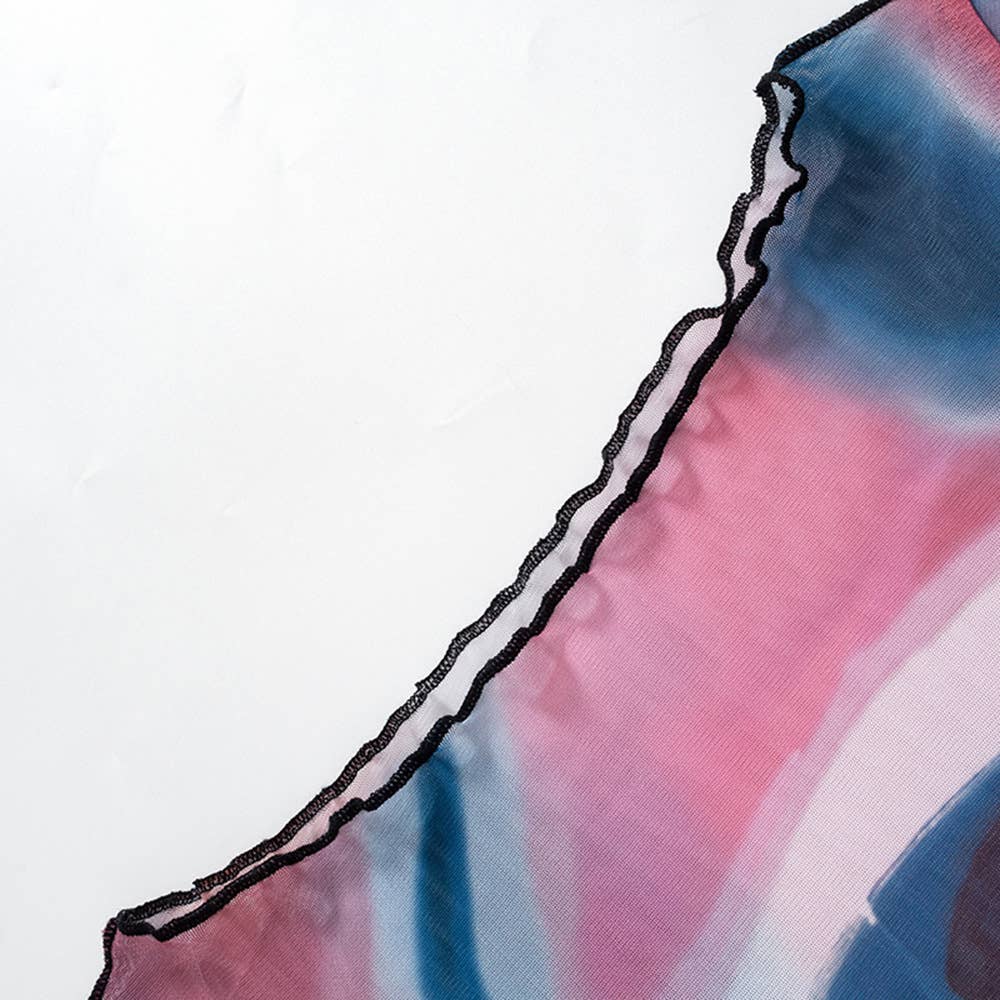 Sexy printed T-shirt with wooden hem neckline