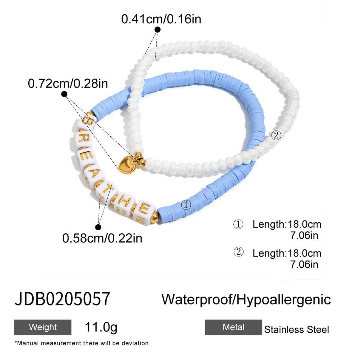 Sweet Blue Beaded Bracelet in 18K Gold Steel