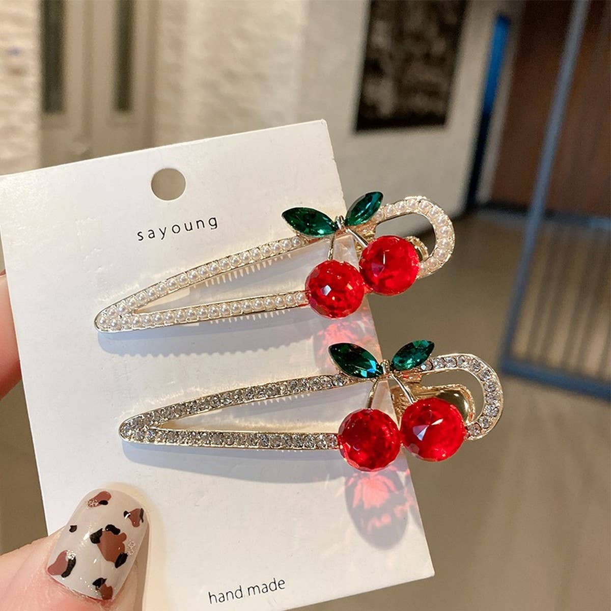 Cherry Pearl Duckbill Hair Clip,Sparkly Side Clip_CWAHA4773