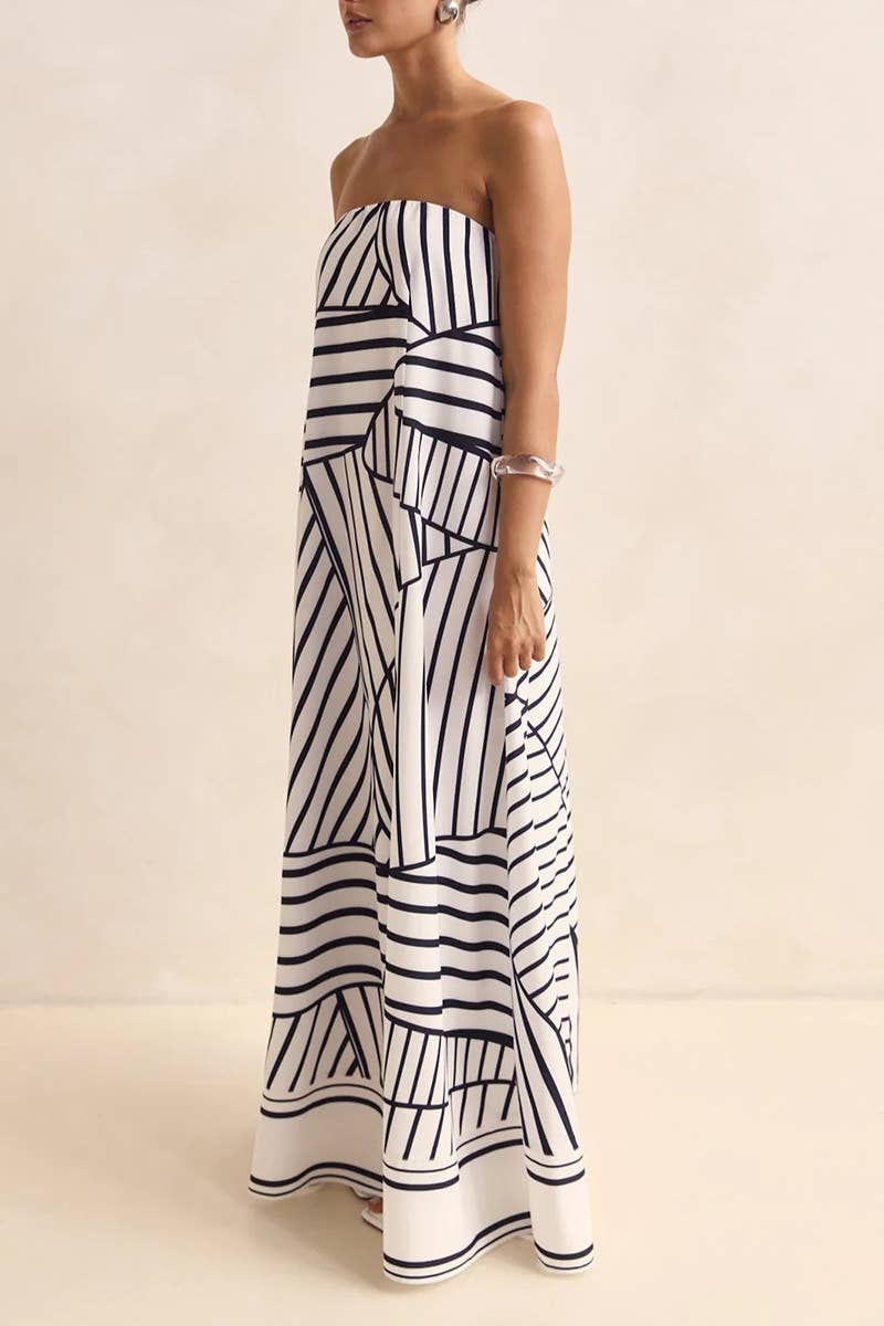 CWDMD5504_SUMMER SEXY STRAPLESS OFF-SHOULDER PRINTED DRESS