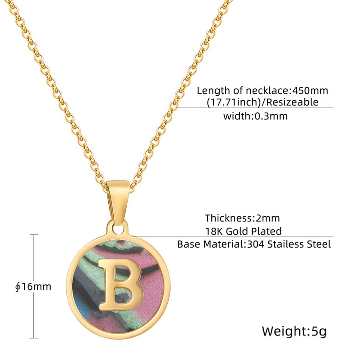 CIRCULAR SHELL ENGLISH LETTER PENDANT NECKLACE