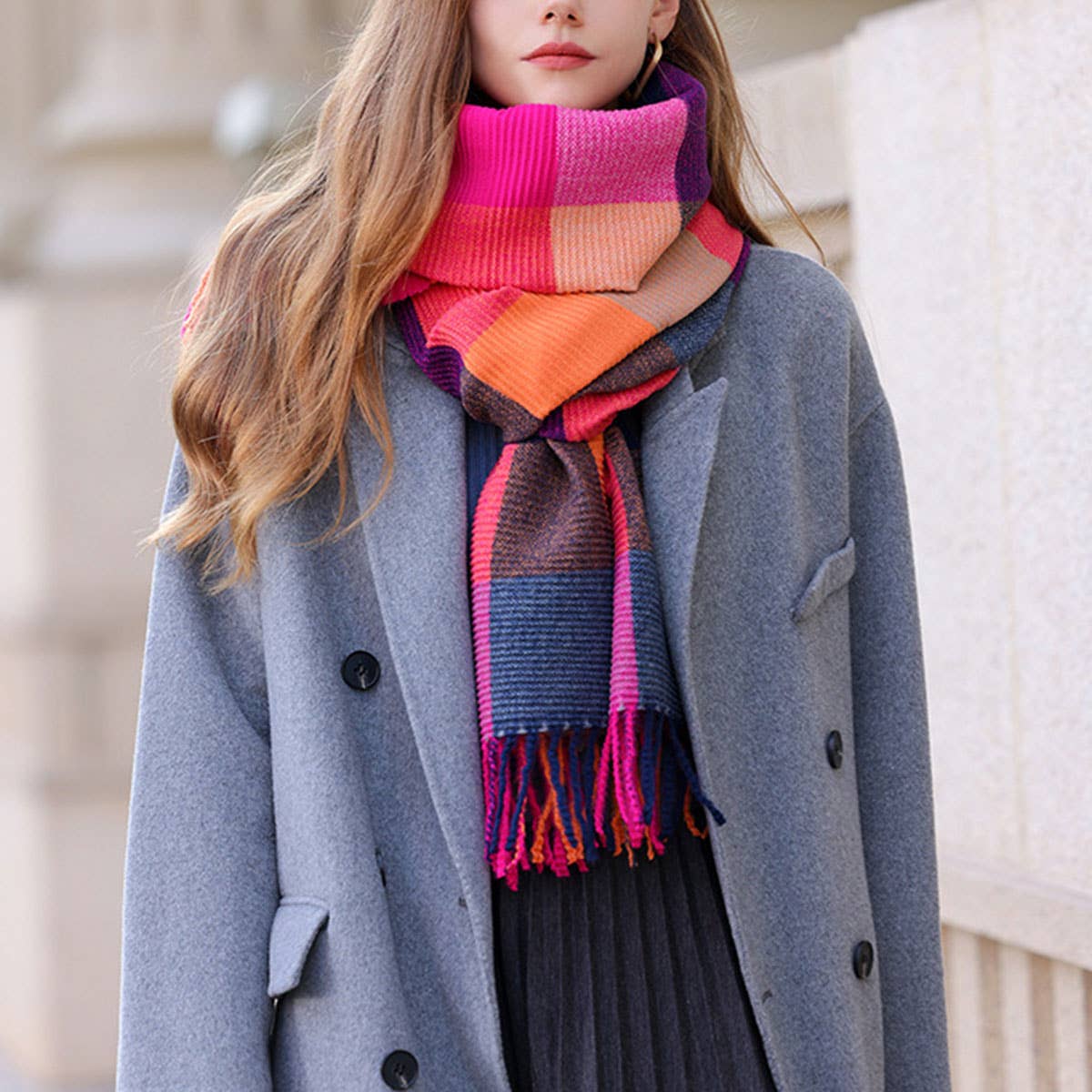 Crinkle Plaid Winter Scarf ? Unisex Soft Wrap