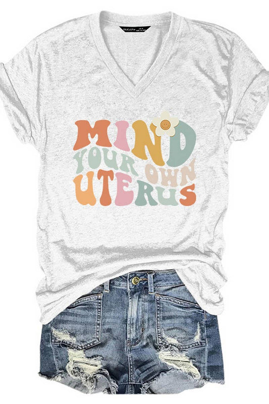 Cwtts1064_Letter Print V Neck Short Sleeved T Shirt