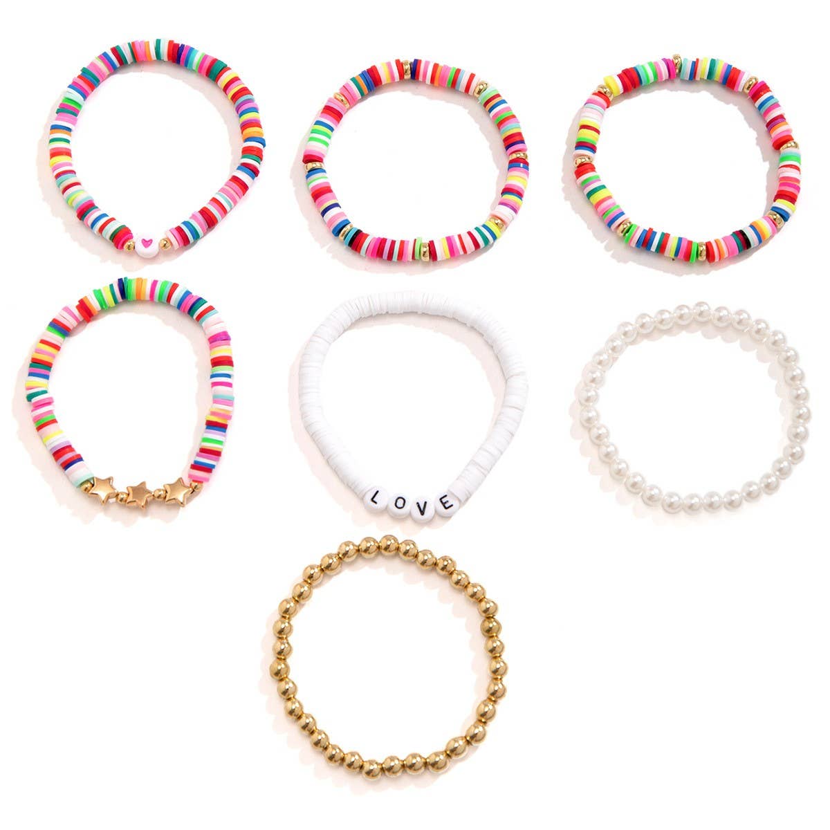 COLORFUL LETTER BOHEMIAN STAR BALL BRACELET SET