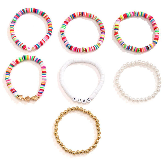 COLORFUL LETTER BOHEMIAN STAR BALL BRACELET SET