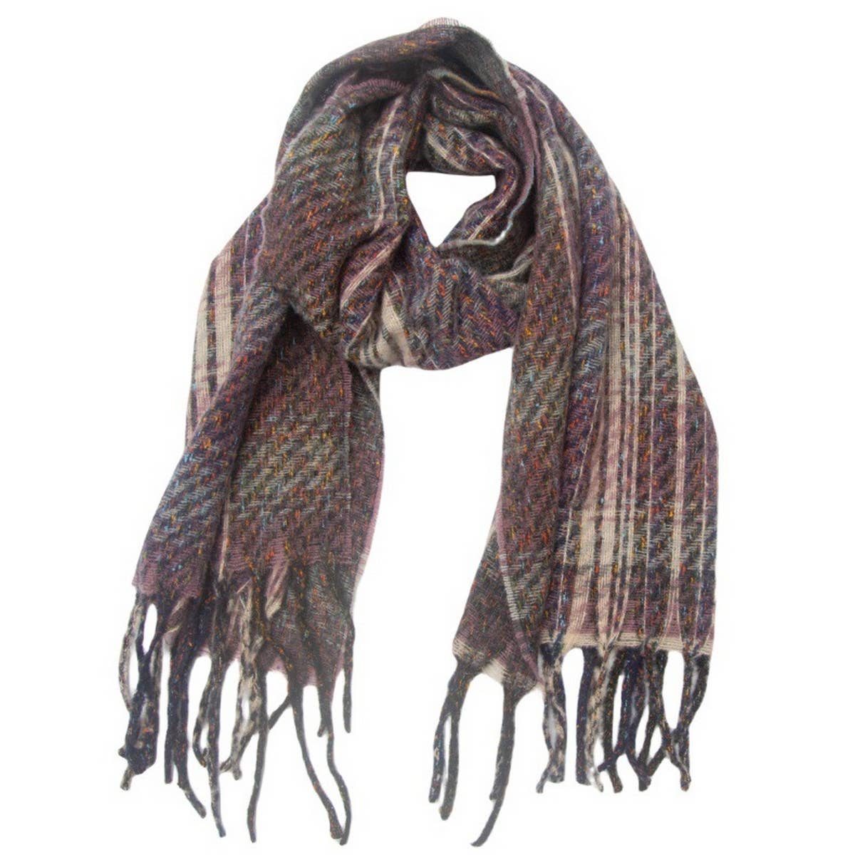 Mixed Plaid Fringe Scarf ? Unisex Winter Shawl