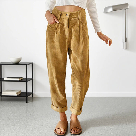 Solid-color corduroy loose straight-leg trousers