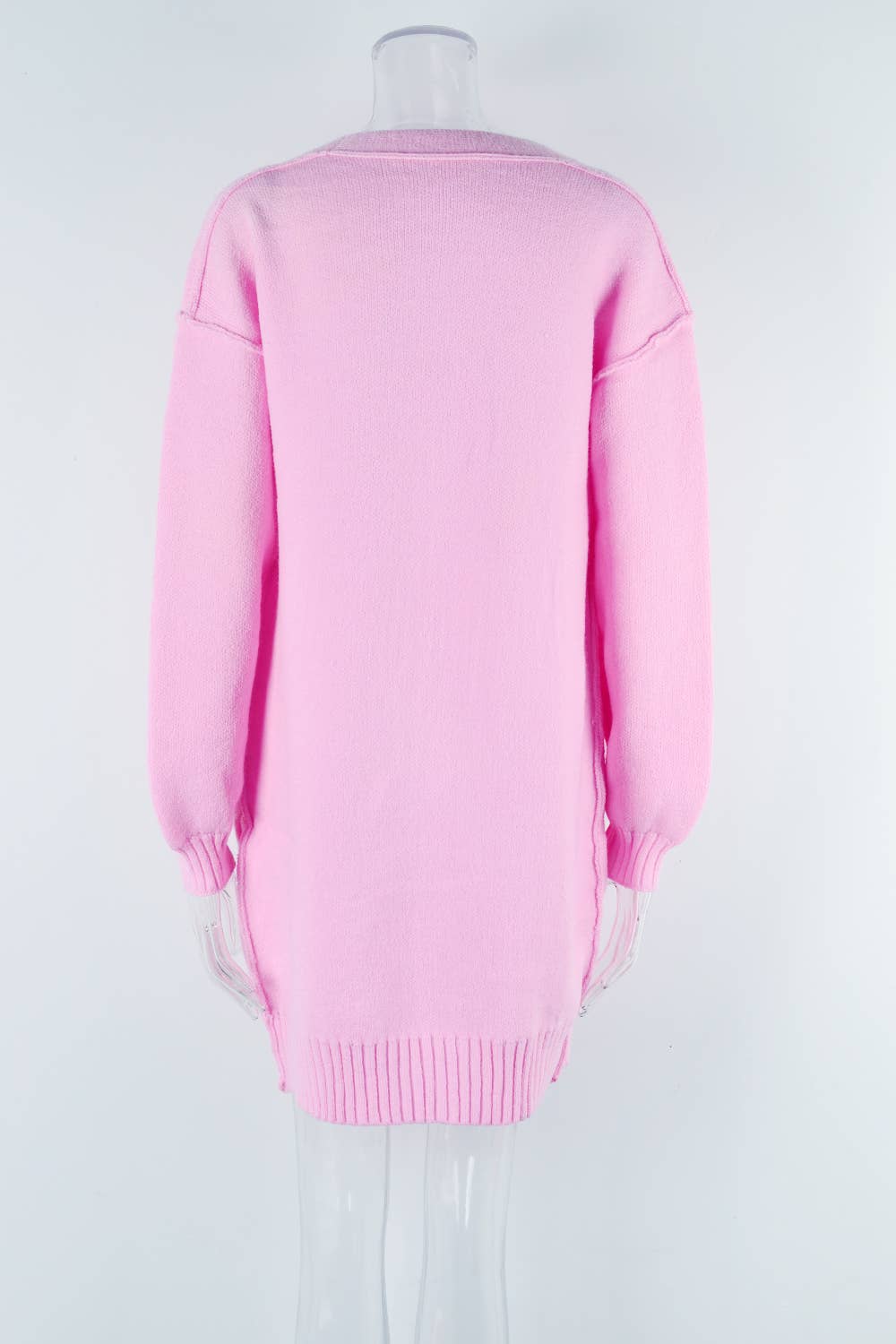 KNIT SOLID POCKET LONG FASHION SWEATER JACKET