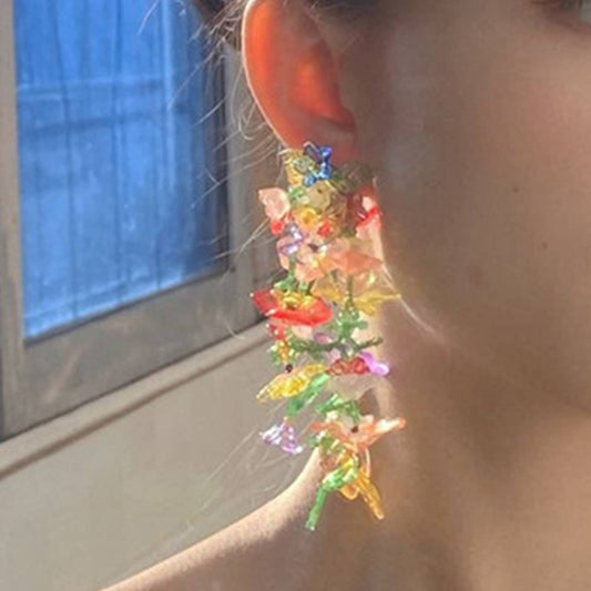 COLORFUL EXAGGERATED FLOWER LONG EARRINGS