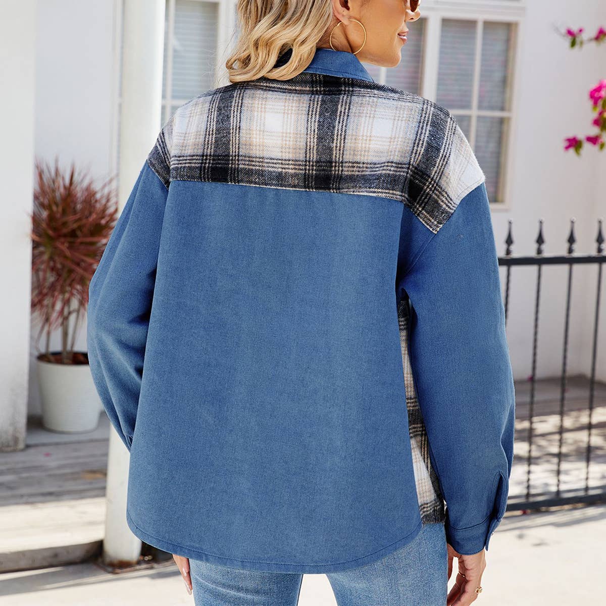 Washed Denim Jacket with Contrast Stitching