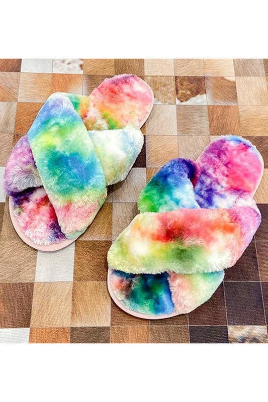 CROSS STRAP FLUFFY CASUAL SLIPPERS