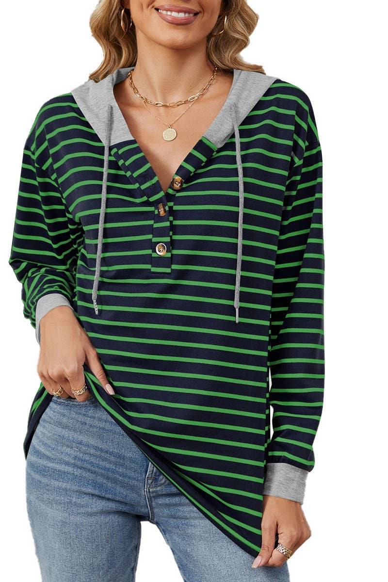CWOHOL0928_STRIPED CONTRAST STITCHING HOODED SWEATSHIRT