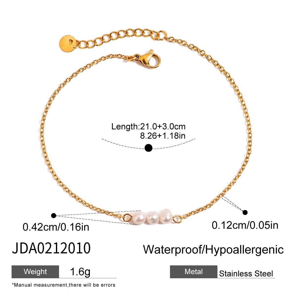 18K Gold Freshwater Pearl Anklet, Stainless Steel_CWAJE4751