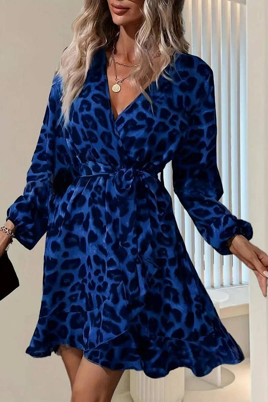 CWDSD8562_LEOPARD PRINT V-NECK HIGH WAIST TIE WRAP DRESS