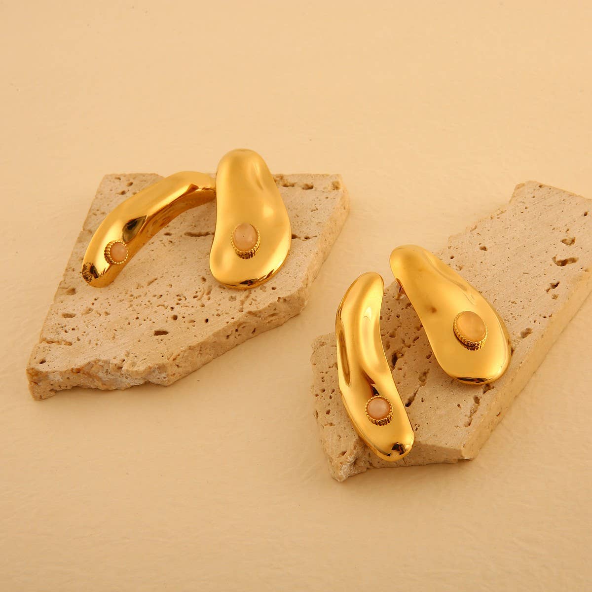Stainless Steel Irregular Natural Stone Earrings_CWMM8909