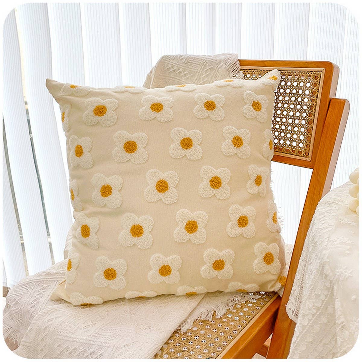 Floral Embroidered Square Pillow Cover Sofa Cushion