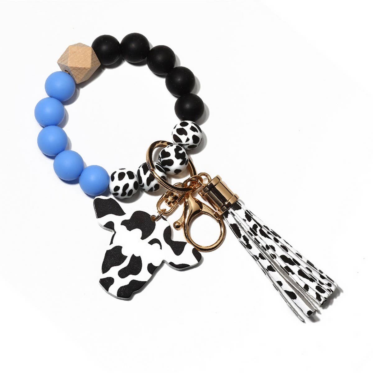 Wooden Bull Head Keychain with Silicone Bead Bracelet_CWMM68