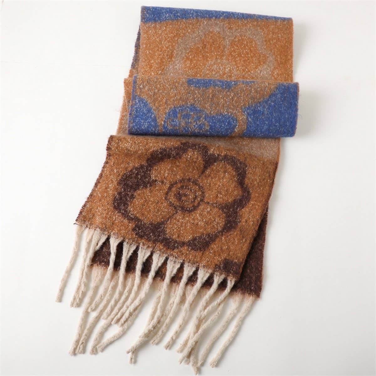 Vintage-Inspired Floral Wrap Scarf with Fringe