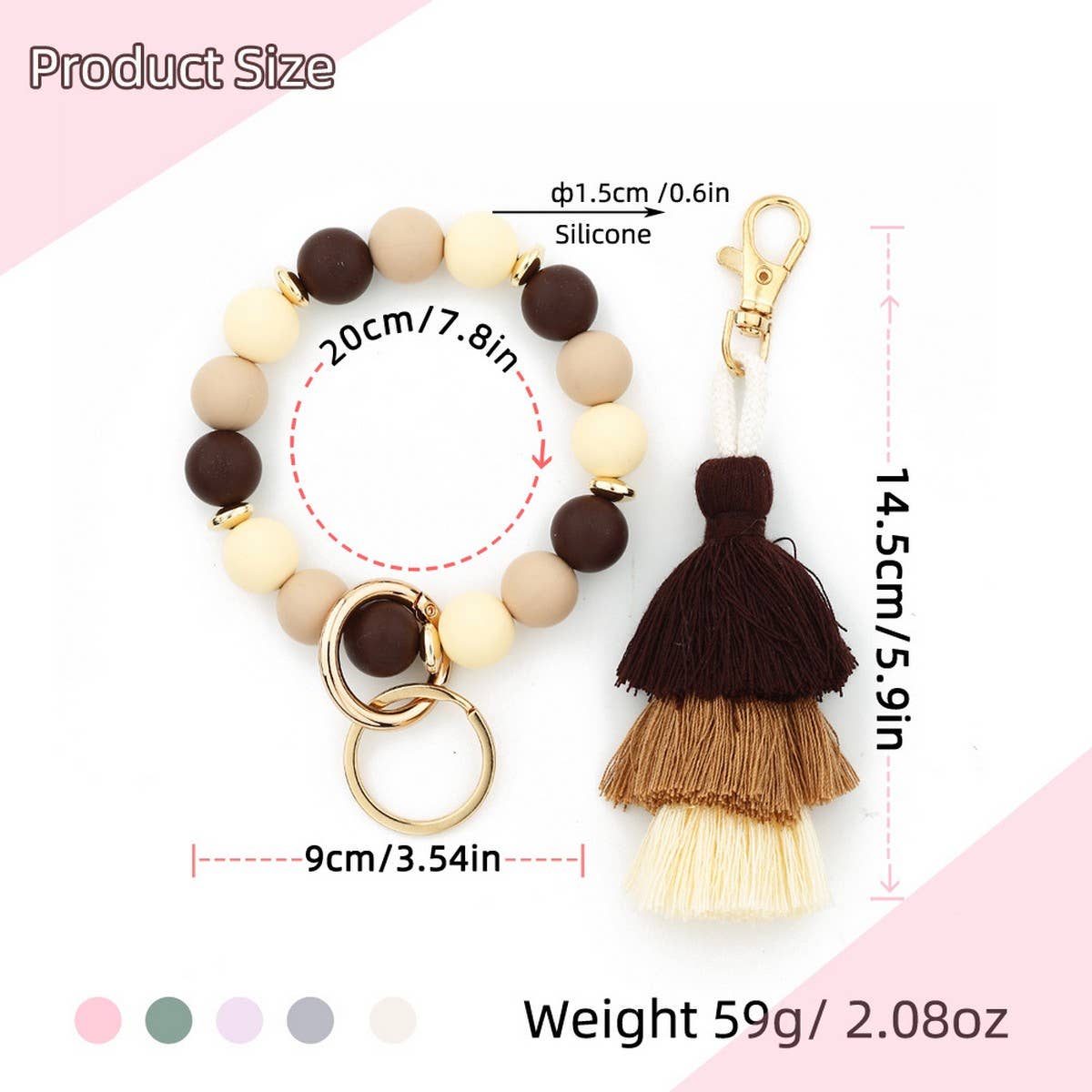 Women??¢s Tassel Silicone Bead Keychain Bracelet_CWAB5029