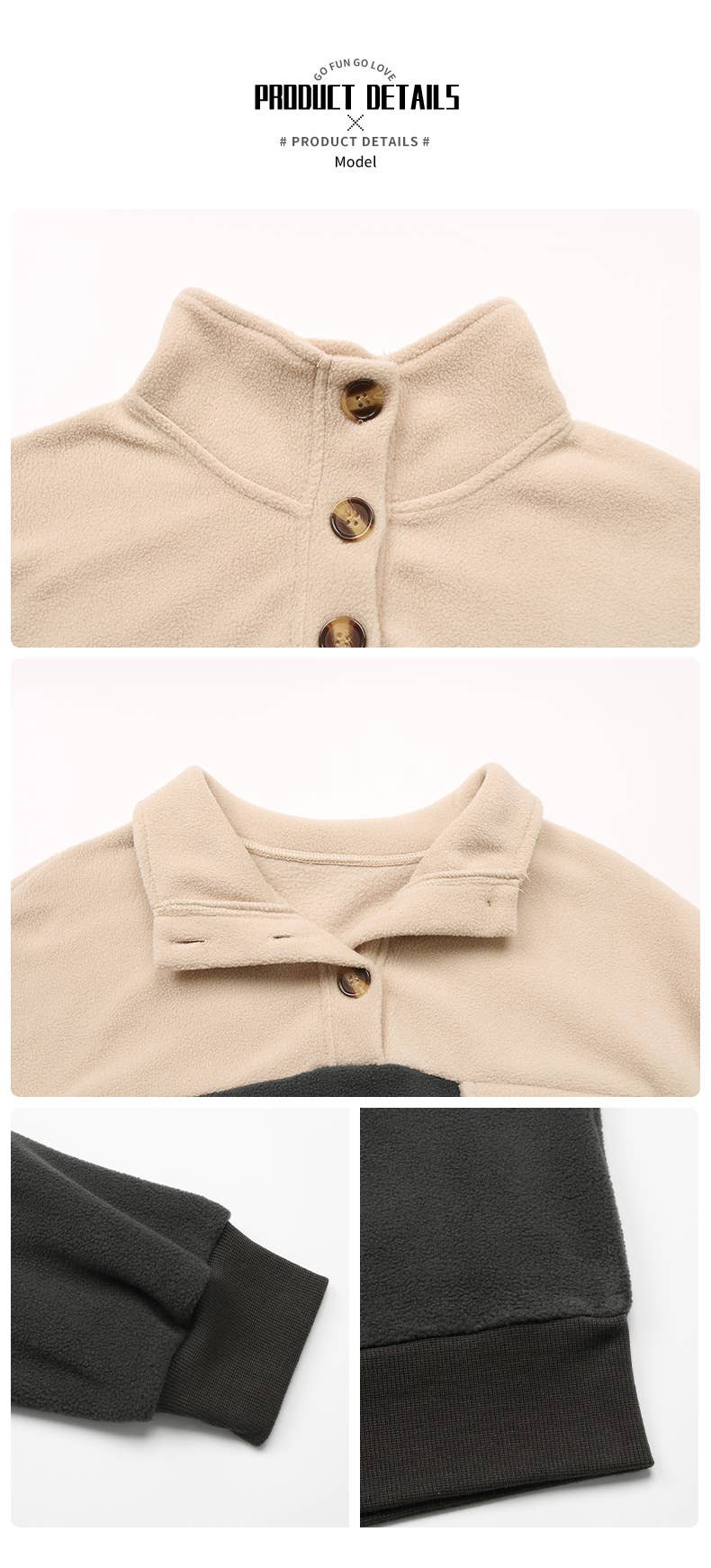 LONG SLEEVE LAPEL FLEECE SPLICED HOODIE