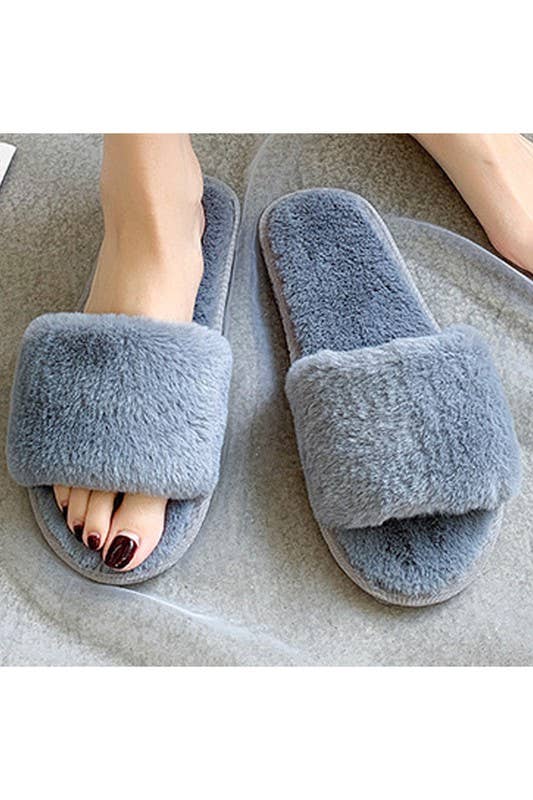 OPEN TOE FLAT FLUFFY WARM INDOOR COZY SLIPPERS_CWSHS171