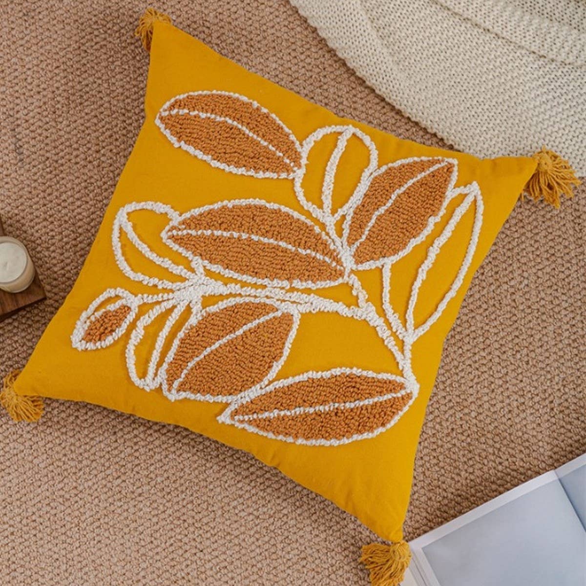 Boho Leaf Tufted Pillow Cover for Sofa Decor_CWMM7691