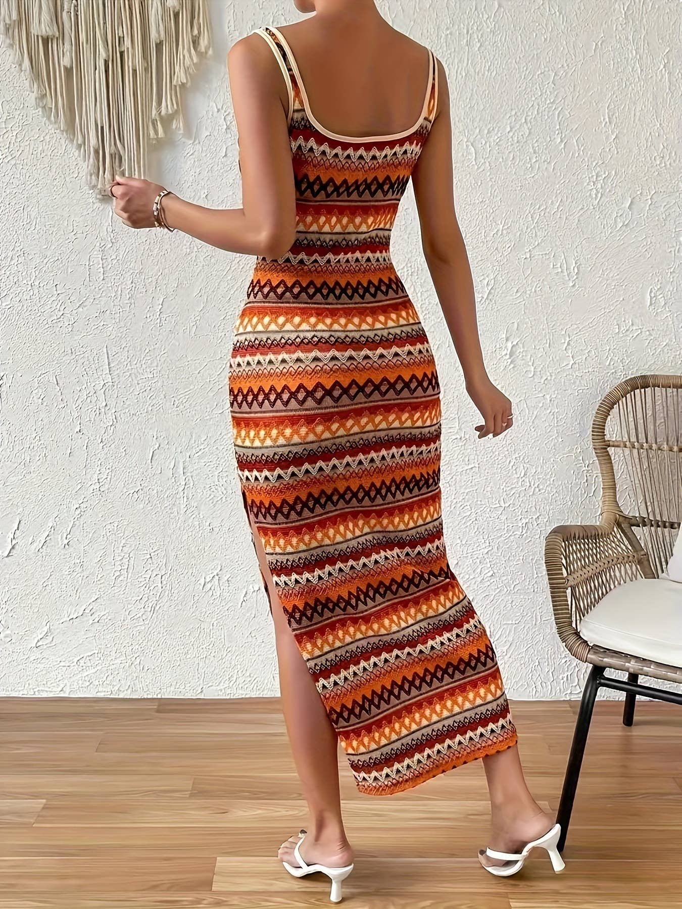 Stylish striped sleeveless square neck dress