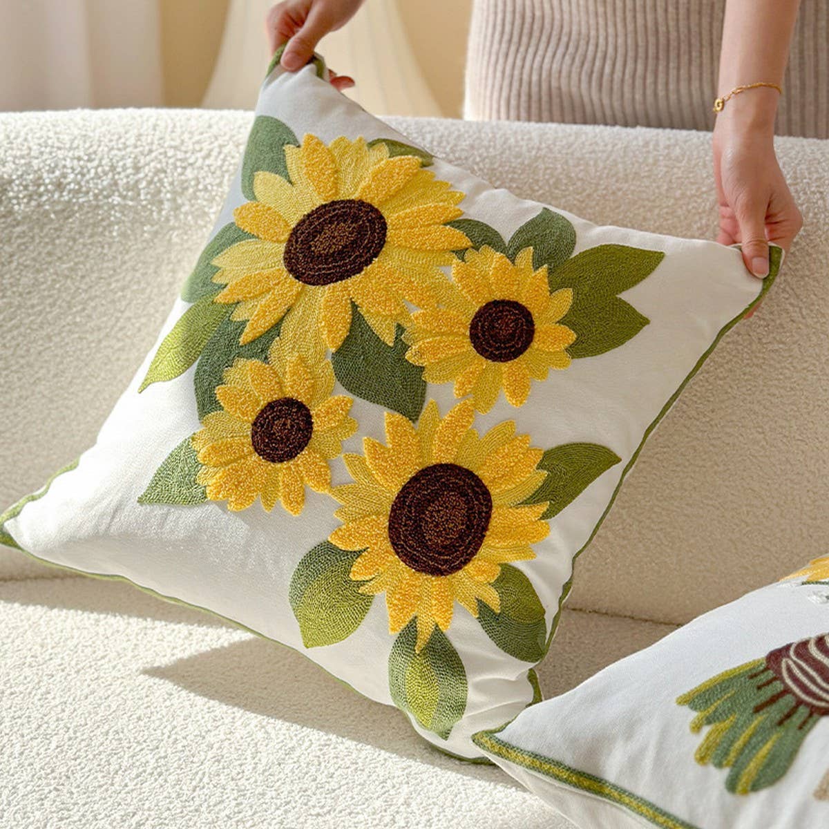 Tulip Embroidered Cute Pillow Cover for Bed & Sofa