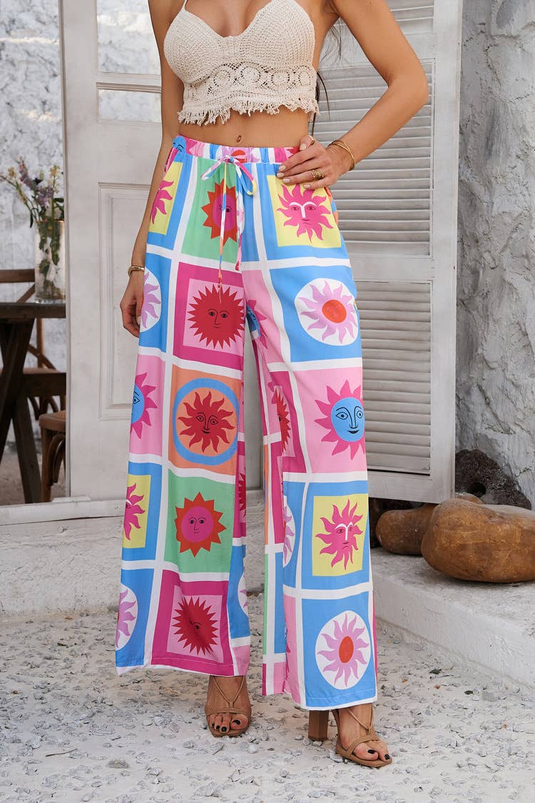 Pomesian holiday print straight leg pants