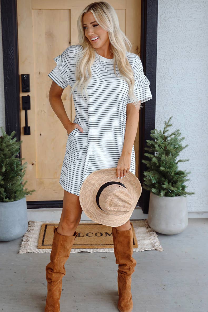 Simple and versatile striped print short dress