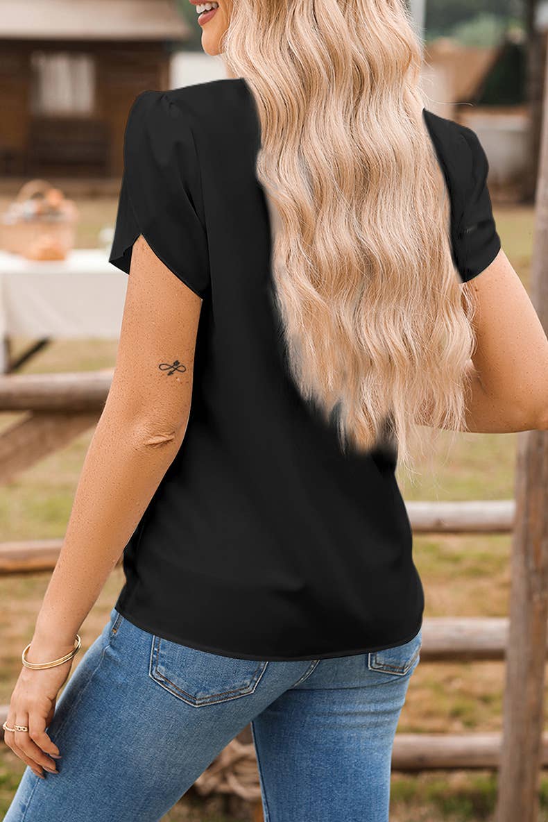 V-neck chiffon body-hugging solid color pullover