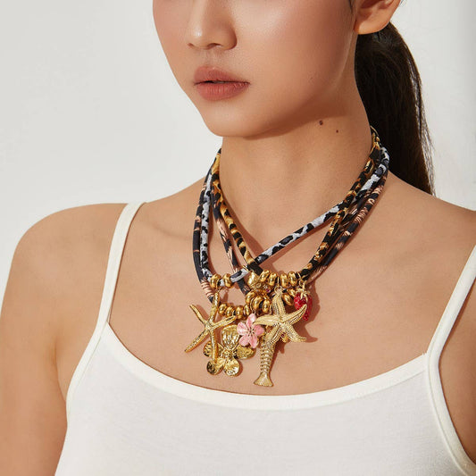 Ocean Rope Necklace with Starfish & Fish Charms_CWMM8813