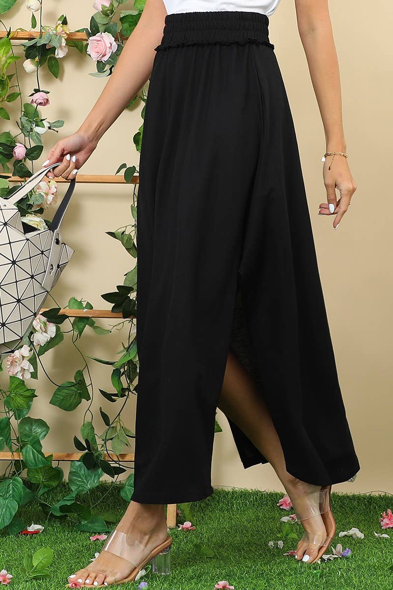 CWBLS133-S_BANDED SMOCKING WAIST MAXI SKIRT WITH POCKET