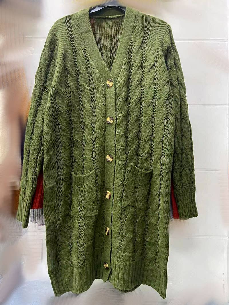 SINGLE-BREASTED TWIST SOLID COLOR LONG CARDIGAN