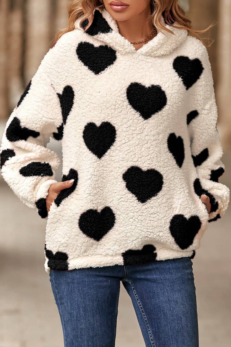 WOMEN FASHIONABLE LOVE PRINT FLEECE HOODIE_CWOHOL0363