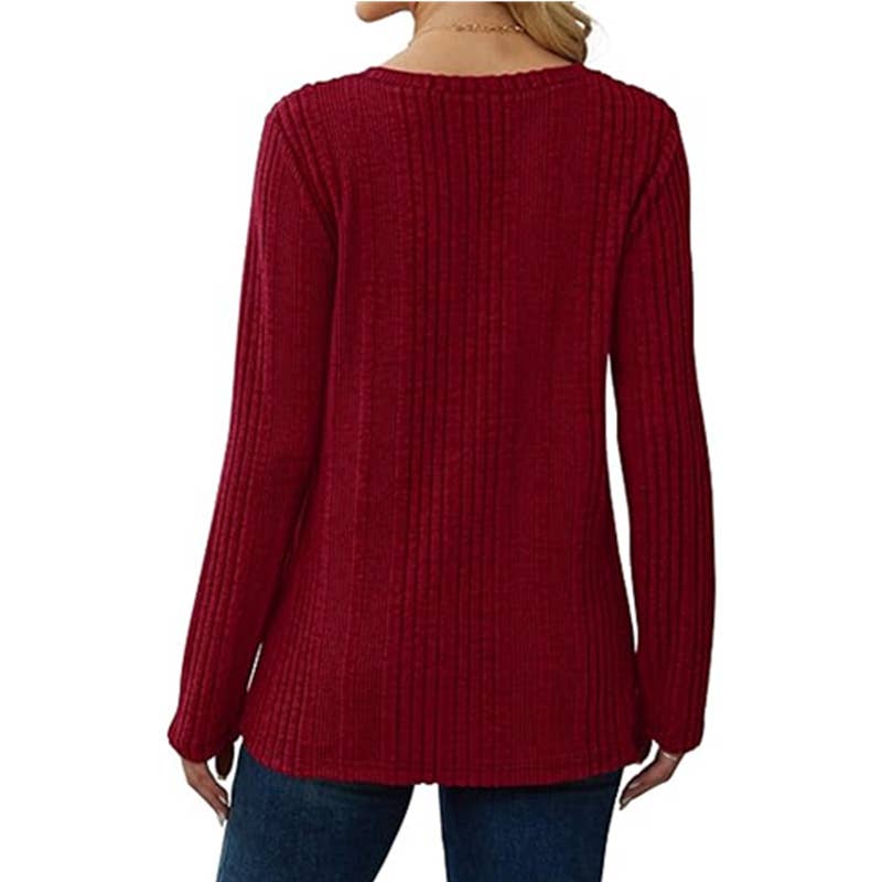 V-NECK KNITTED PIT STRIP BRUSHED LONG SLEEVE