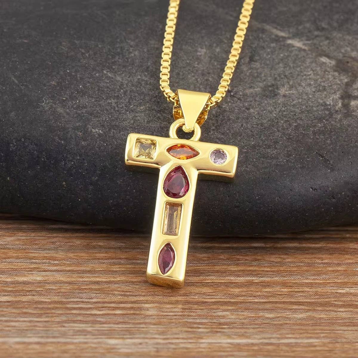 26 Letters Copper Zirconia Pendant Necklace_CWMM5873