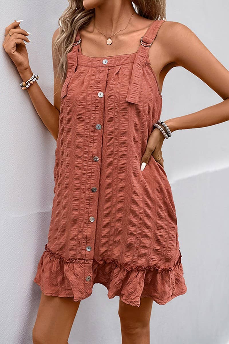 CWDSD8294_SOLID TEXTURED RUCHED RUFFLE HEM DRESS