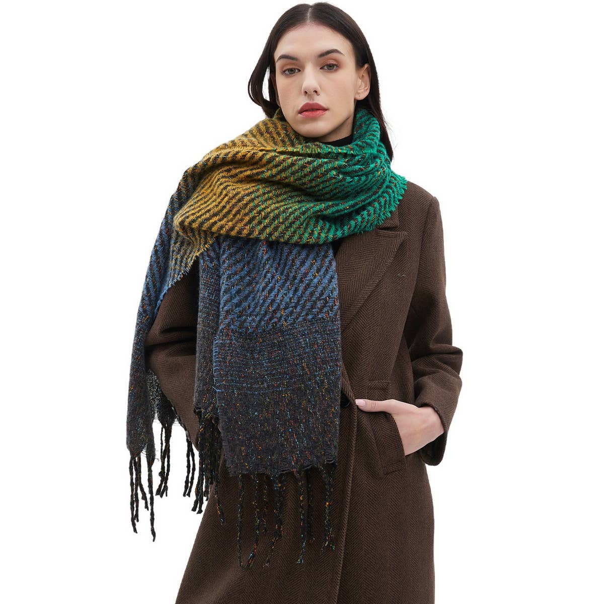 Gradient Tassel Scarf for Women - Winter Shawl