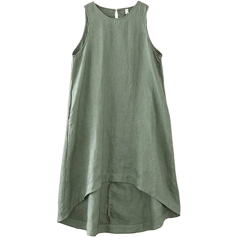 IRREGULAR COTTON LINEN SLEEVELESS DRESS